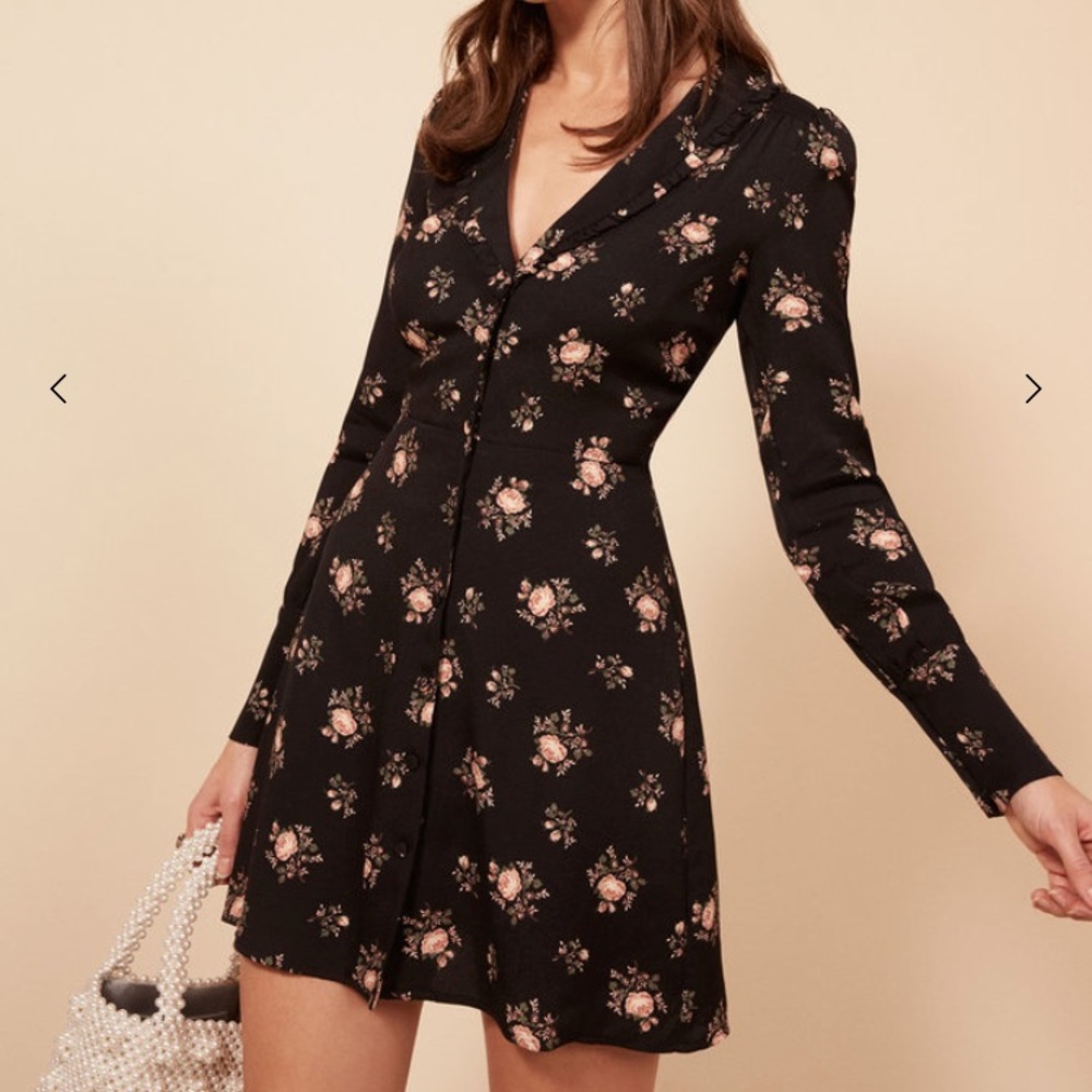 Reformation Martha Dress - Black Floral Print XS